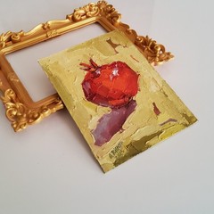 Original Ripe Garnet Painting Still Life Oil Art Abstract Modern Wall Artwork