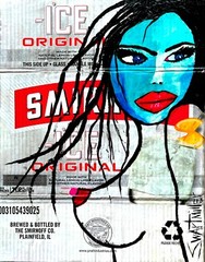Colorful LADY PAINTING original SWARTZMILLER DNA SIGNED ART Upcycled CB 18×24