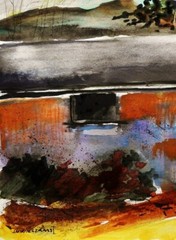 ORIGINAL Barn Landscape Watercolor Painting JMW art John Williams Impressionism