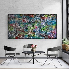 XXL Jackson Pollock Style Colorful Abstract Art Textured Painting 59×30 in