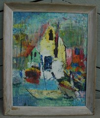 Vintage Impressionist Oil on Board Harbor Scene by Andre Blondel Shaye Blonder