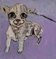 Original chihuahua dog oil painting on wood panel, signed on the back