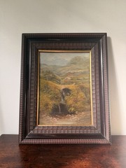 Antique English School Landscape Oil Painting Victorian Mountain Stream Framed