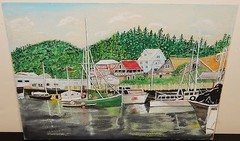 DORRIS SPENCER „KETCHIKAN ALASKA“ COLORFUL FISHING FLEET WATERCOLOR PAINTING
