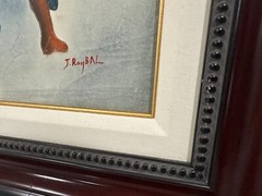 J. Roybal Signed Five Lacrosse Players Painting on Canvas Framed 27″ x 23″