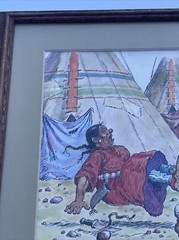 CLARENCE ELLSWORTH PAINTING INDIAN NATIVE AMERICAN TRIBAL TIPI PORTRAIT W DOG