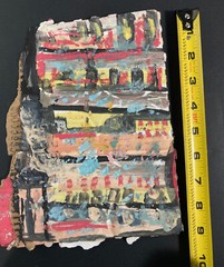 Colorful Abstract Painting Original Cardboard Art Pink Blue Yellow Miz Katie