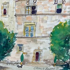 Vintage Framed Original Watercolor „View of Castle Manor“ By Charles Enders