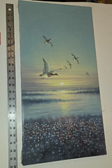 Vintage Original Oil Paintinggeese at sunrise Signed Peters Wood 12×24