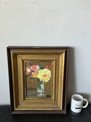 EXCEPTIONAL ANTIQUE FRENCH MODERN STILL LIFE OIL PAINTING OLD VINTAGE ROSES 1950