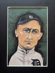 TY COBB Detroit Tigers baseball original art signed 5×7.5 inch acrylic painting