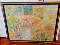 Large 43″ X 36″ Art Painting Colored Pencil Pointillism Mima Trifunovic Mermaids