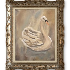 Swan Painting Cottagecore-Inspired Fine Art 14×11 Canvas Signed Home Wall Decor