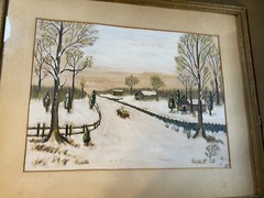 Geo E Wickers „Winter Landscape Scene“ Gouache/Watercolor Painting – Framed