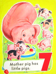 1950 PIGS CHILDRENS BOOK PAINTING COUNT THE ANIMALS ORIGINAL drawing art cel pig
