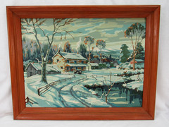 Vintage Framed Paint by Number Winter Scene farmhouse 21″ x 27″