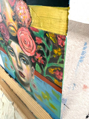 Original Woman Portrait Painting Acrylic Floral Crown Figurative Art OOAK 8×10