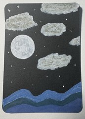 ACEO Original Acrylic Mini Painting 2.5 X 3.5 Abstract Night Sky Hand Painted