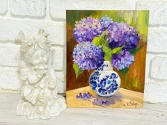 Hydrangea Floral Original Oil Painting Art Impasto Flower Still Life 8×10 in