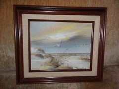 Vintage Remington Oil On Canvas Painting Sand Dunes Ocean Seagulls 12×14 Framed
