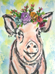 Original COUNTRY FARM PIG Watercolor Painting ART