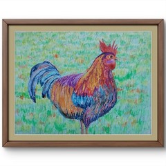 Rooster Realistic Art Farm Animals Watercolor Pastel Painting on Yupo Paper