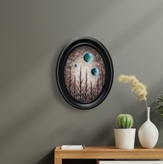 Handpainted Original, Acrylic, Oval Black Frame, Surreal Artwork by Jasmine Star