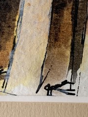 Vtg Watercolor Painting Transylvania Romania Medieval Town Pen & Ink Signed