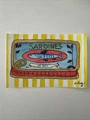 Original Watercolor ACEO Art Card – Whimsical SARDINES 4.5×3