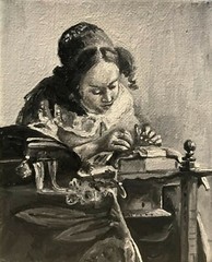 Vermeer Reproduction Original Oil Art Painting Canvas Woman Signed Artist 4″x5″
