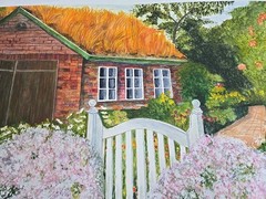 Watercolour Painting/Cardboard – Garden Shed – Size 100cmx70cm COW SHIRT 2010 – No Frame