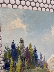 Vintage Original Oil Painting Signed On Back Mountain Landscape River 20×16