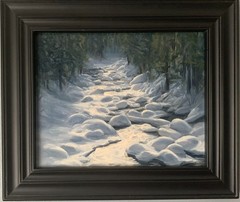 Frozen River winter landscape oil painting by living artist. 8×10