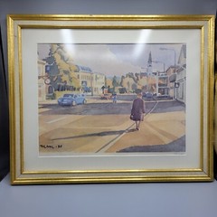 Scandinavian Watercolor Painting By Tor Ivar ’85, Woman On Street 22″x18″