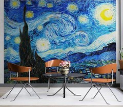 Vincent Van Gogh’s The Starry Night Painting Wallpaper. Peel and Stick Mural.