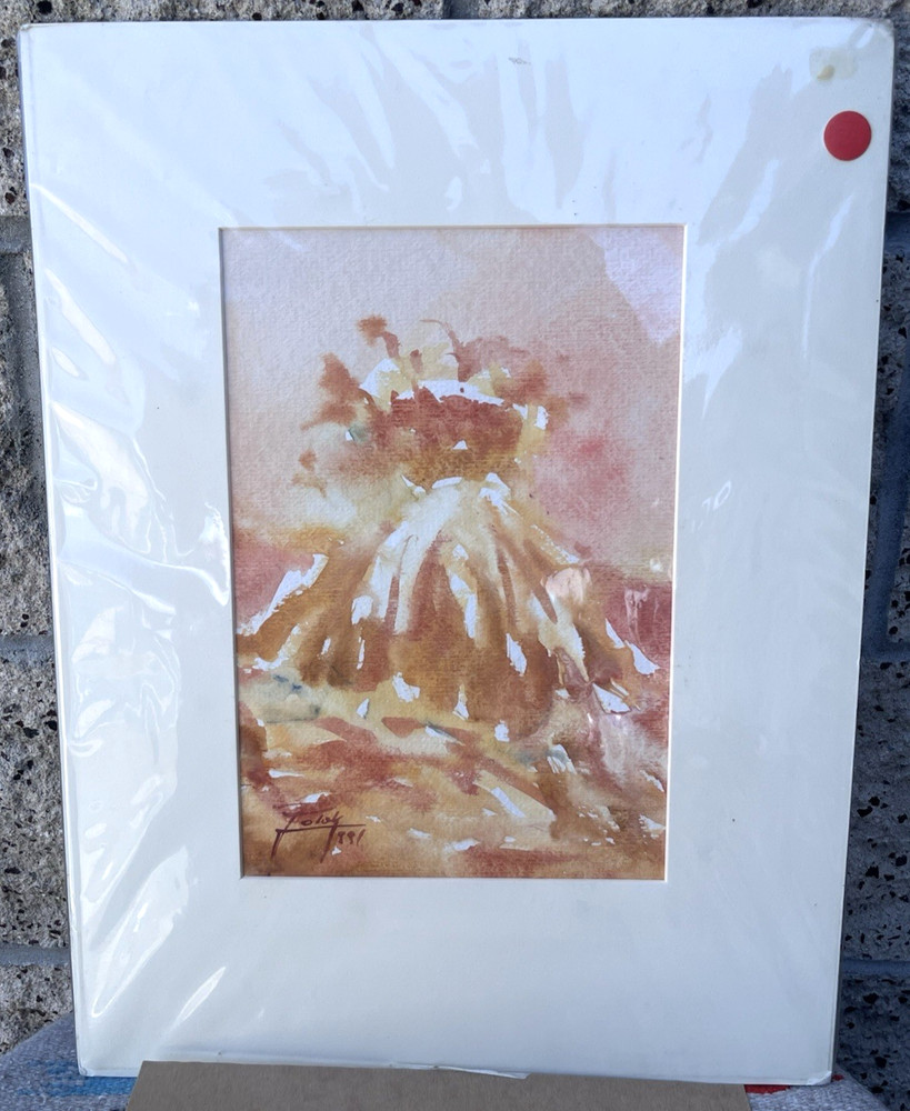 Jacek Polak Original Art Painting Signed Water Color On Paper Stack Volcano 1991