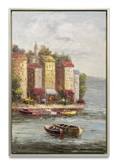 Hungryartist -Original Oil Painting of Sea View &Building on Canvas 24×36 Framed