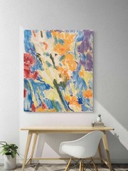 Textured Abstract Blue Yellow Spring Wedding Flowers Canvas Art Original 11×14