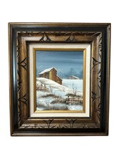Everett Woodson Oil Painting Winter Landscape and Barn Framed 16×18