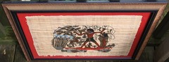 JOURNEY TO AFTERLIFE Framed EGYPTIAN PAPYRUS ART Hand Painted GOLD GILT Signed