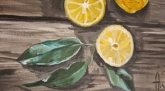 Original oil painting lemons kitchen artwork food fruits nature art 12×16″