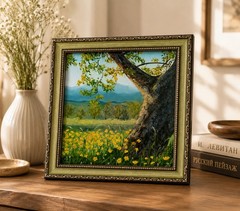 ORIGINAL Oil Painting by Elena Berest Landscape Tree Wall Art Contemporary Frame