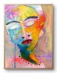 14″x11″ Whimsical Face Painting on Paper Expressionism Abstract Design Home Art