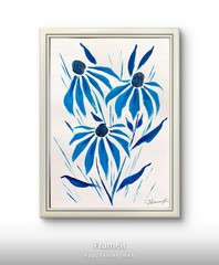 Original Blue Daisies Painting by Alannah Dyer- Art 5×7 in. Flower Monochromatic