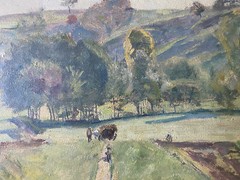 Oil Painting Acker Fields Morning Against Farms 1921 Summer Day Signed Illegibly