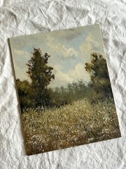 Original Oil Painting Cloudy Sky Summer Field Vintage Landscape Wall Art 8×10