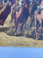 LARGE HORSE RACE PAINTING TRACK JOCKEY 48 INCHES IMPRESSIONISM AMERICAN LISTED