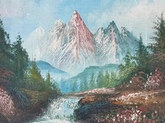 Vintage Oil Painting Mountain Landscape 7.5×9.5 Framed