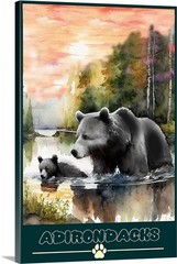 Adirondacks New York Black Bears Travel Poster Prints Framed Or Canvas Wildlife