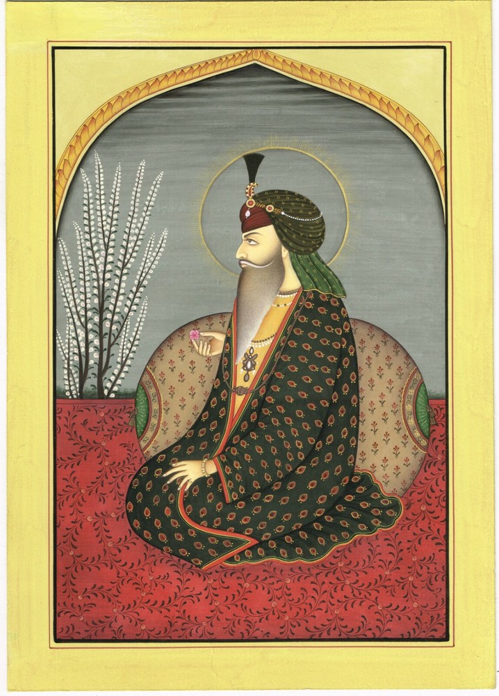 Miniature Portrait Of Sikh Maharaja Handmade Sikh Art Painting 8×11.5 Inches